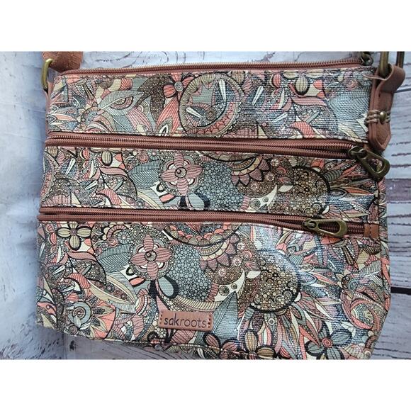 SakRoots crossbody bag purse brown pink orange Boho Style - Picture 2 of 13